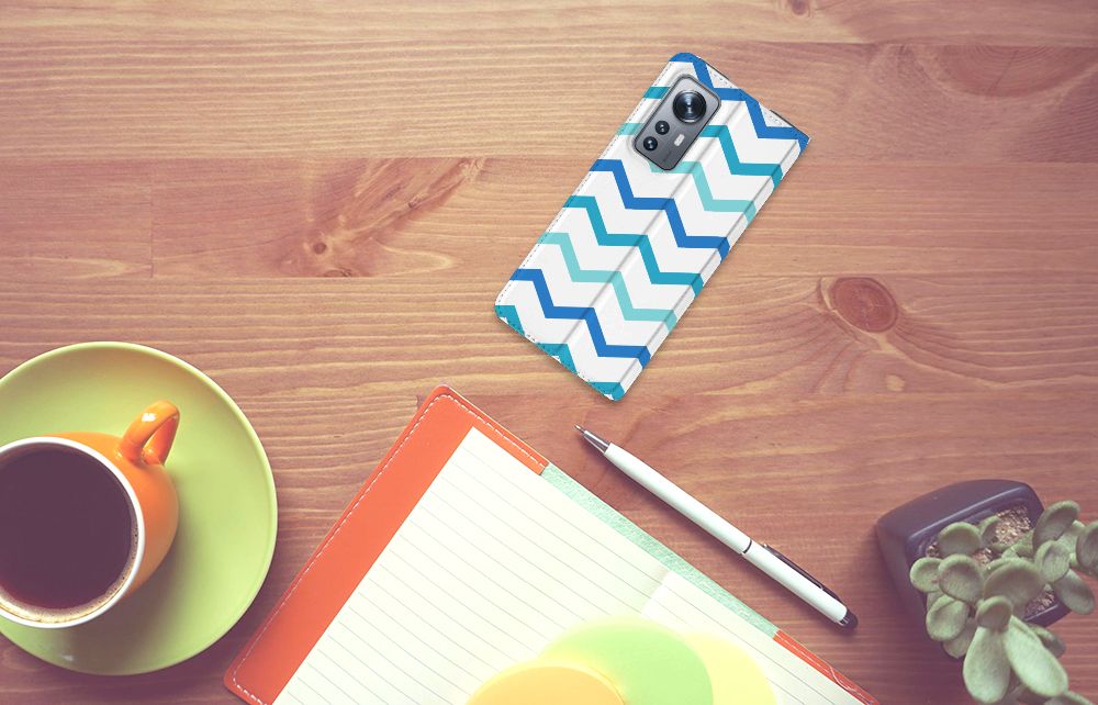 Xiaomi 12 | 12X Hoesje met Magneet Zigzag Blauw - B2C Telecom