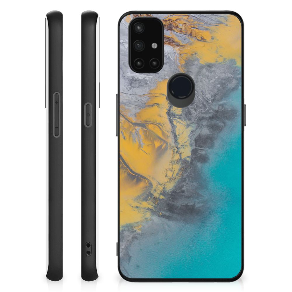 OnePlus Nord N10 5G Marmeren Print Telefoonhoesje Marble Blue Gold