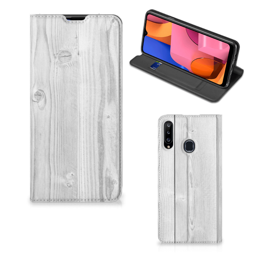 Samsung Galaxy A20s Book Wallet Case White Wood - B2C Telecom