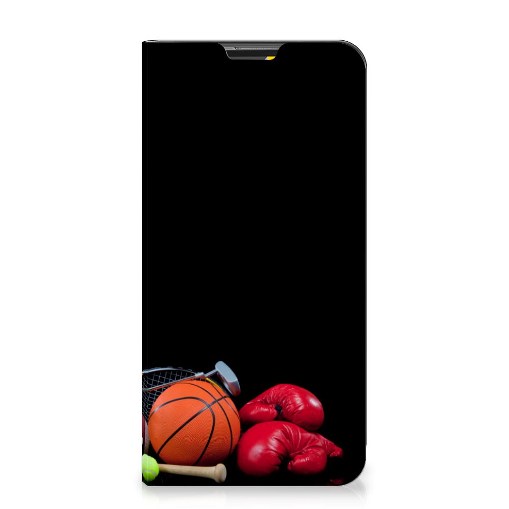 Google Pixel 4a Hippe Standcase Sports with sports equipment design including basketball, boxing gloves and baseball bat