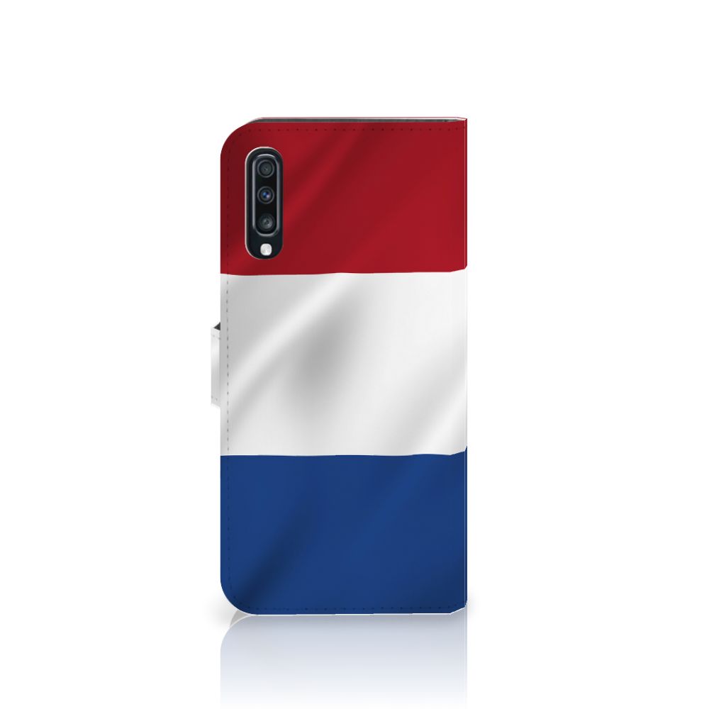 Samsung Galaxy A70 Bookstyle Case Nederlandse Vlag met artistiek design van de Nederlandse vlag.