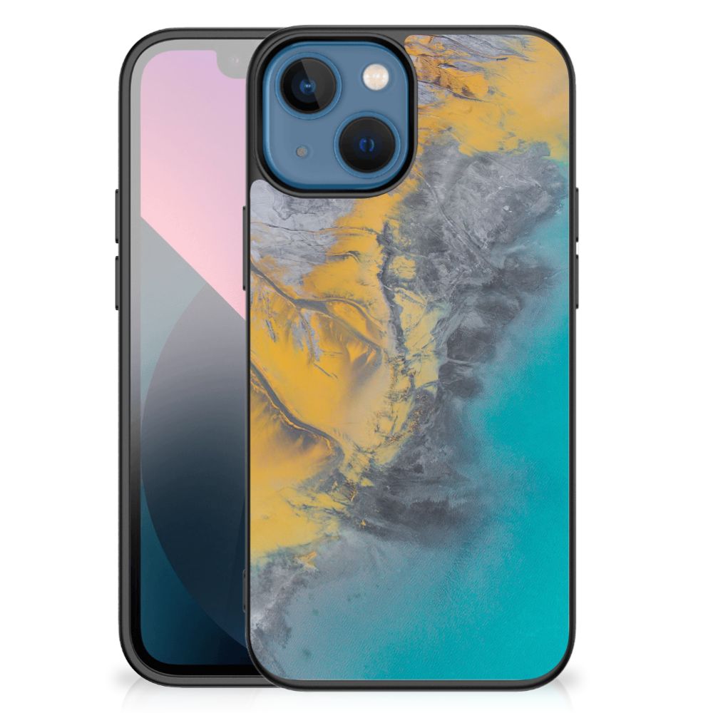 Apple iPhone 13 mini Marmeren Print Telefoonhoesje Marble Blue Gold
