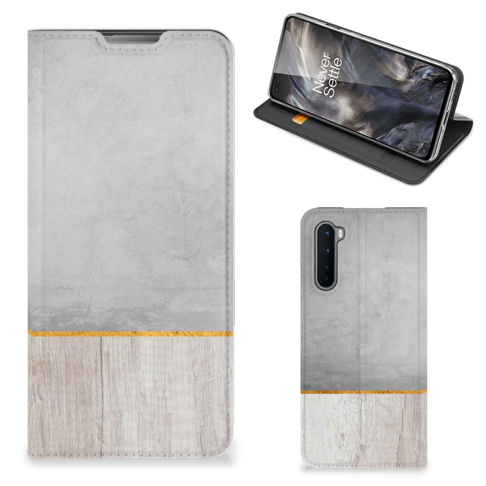 OnePlus Nord Book Wallet Case Wood Concrete