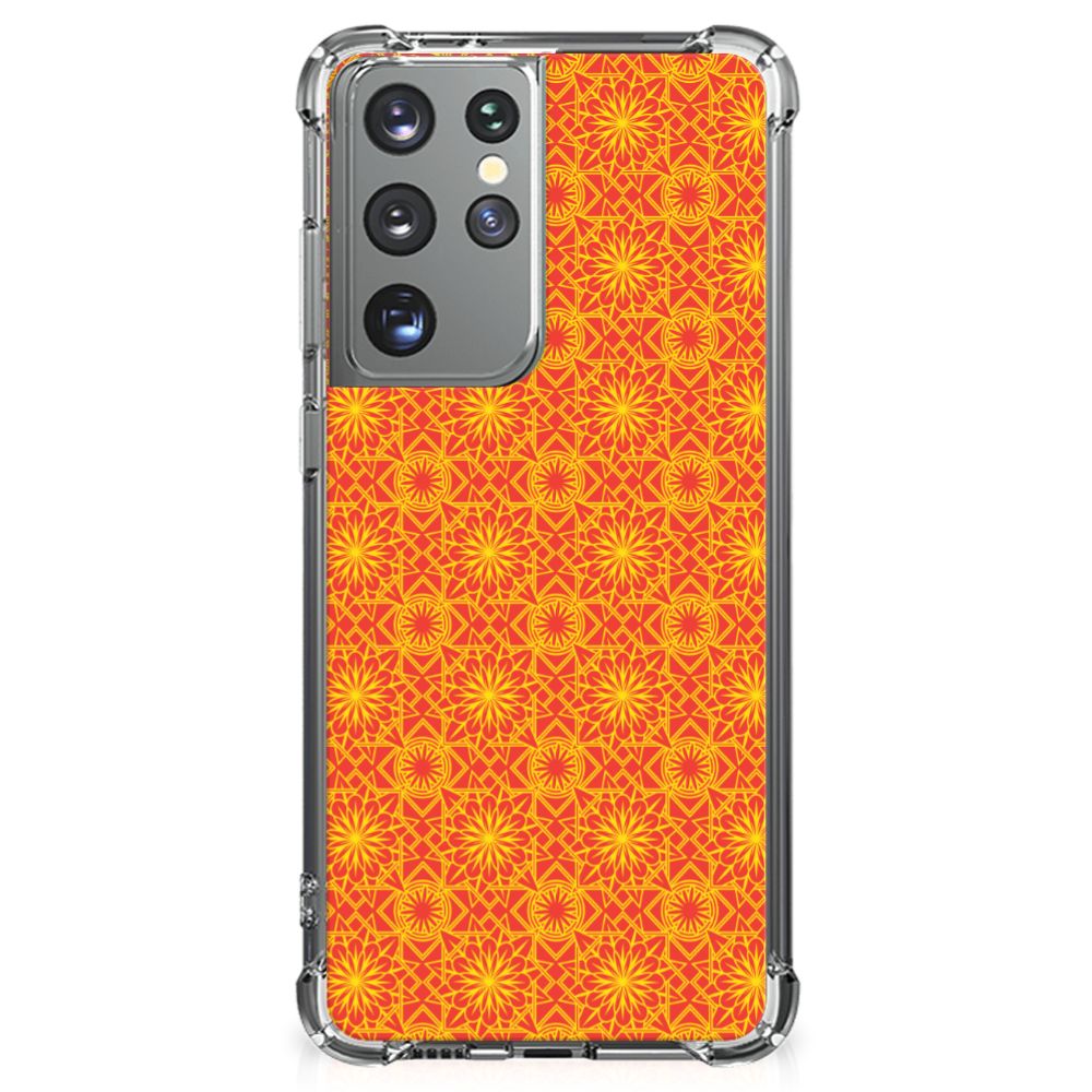Samsung Galaxy S21 Ultra Doorzichtige Silicone Hoesje Batik Oranje B2C Telecom
