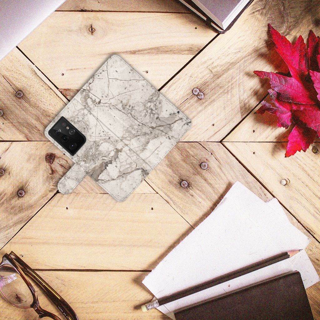 Samsung Galaxy S21 Ultra Bookcase Marmer Beige