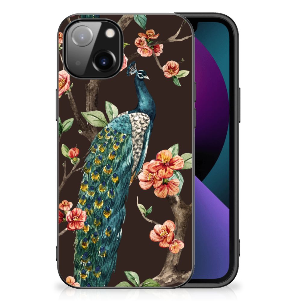 Apple iPhone 13 Dierenprint Telefoonhoesje Pauw met Bloemen
