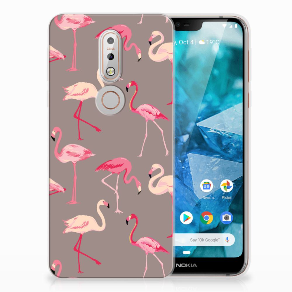 Nokia 7.1 TPU Hoesje Flamingo