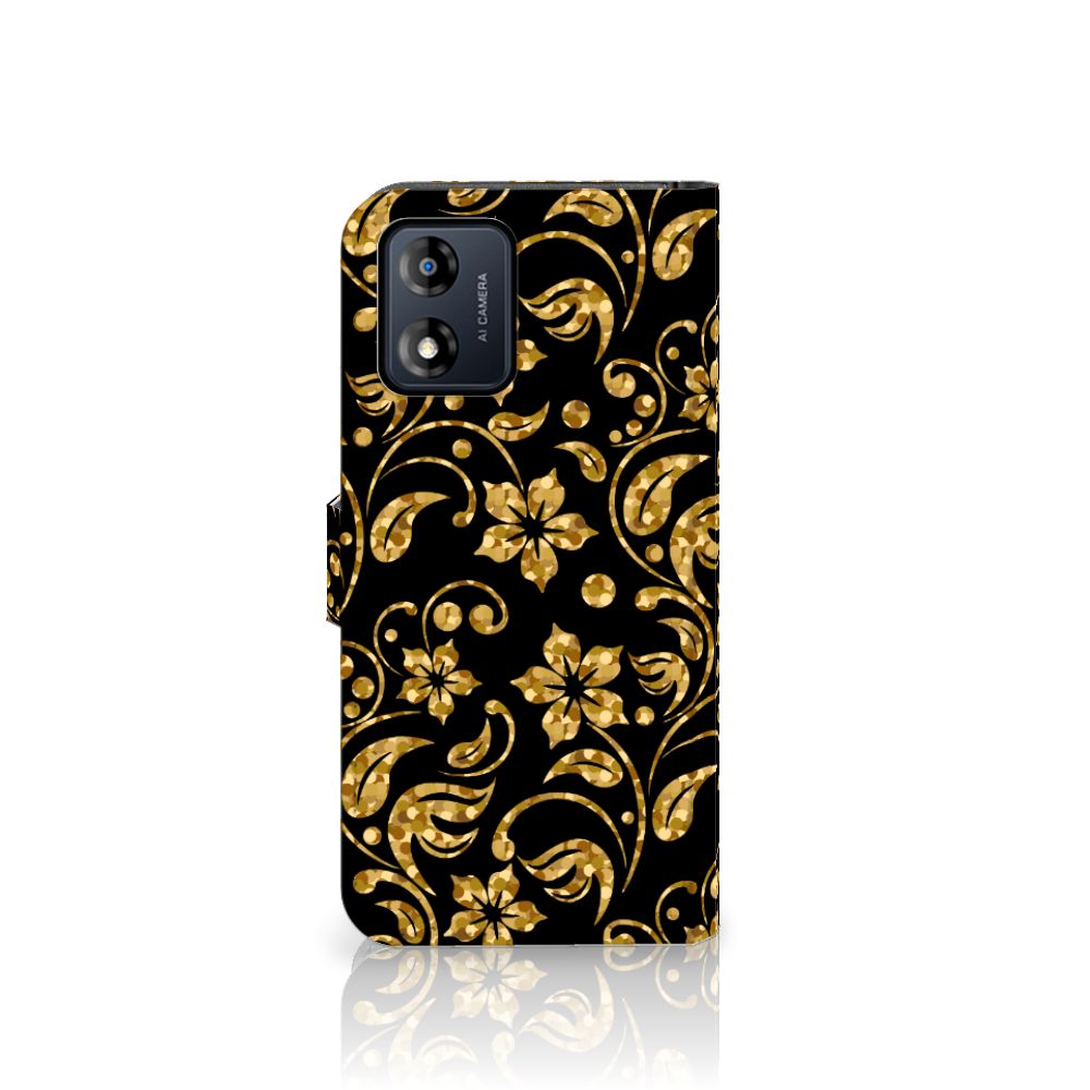 Motorola Moto E13 4G Hoesje Gouden Bloemen
