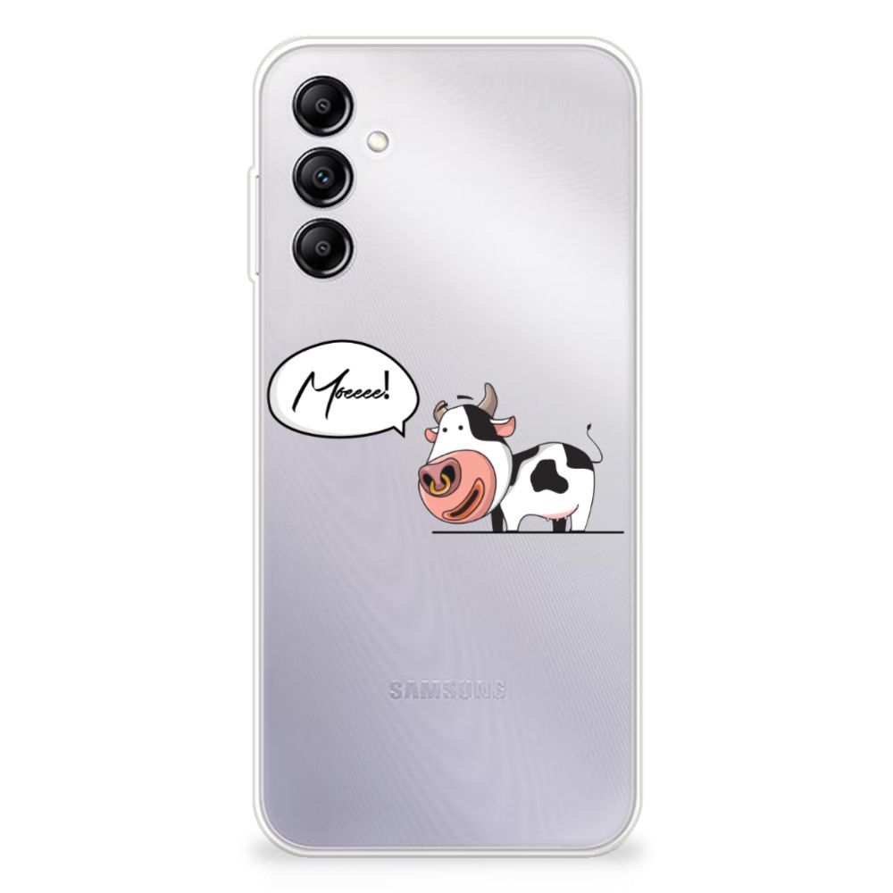Samsung Galaxy A14 5G Telefoonhoesje met Naam Cow met schattige koe en tekst 'Moo!'