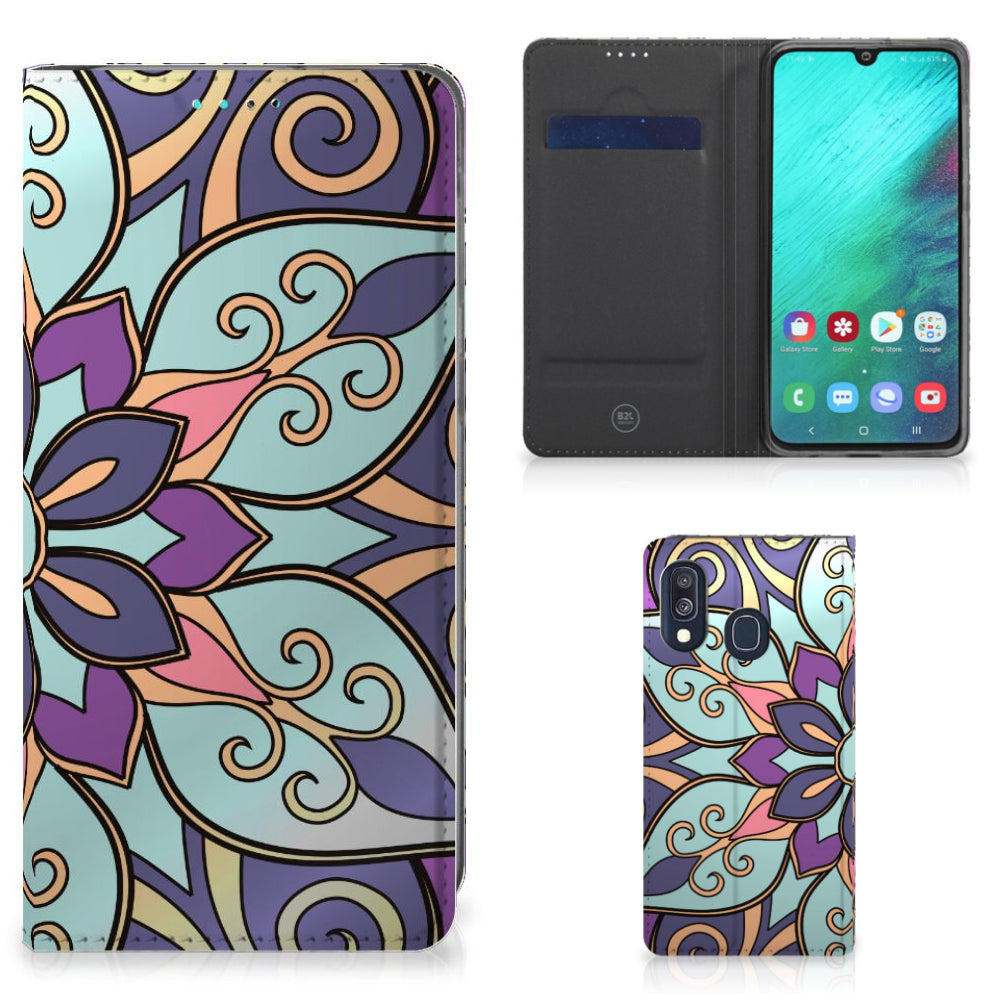 Samsung Galaxy A40 Smart Cover Purple Flower