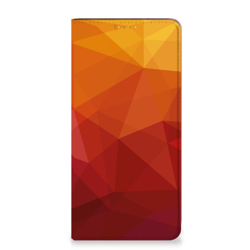 Stand Case voor Samsung Galaxy A14 4G Polygon Red met abstracte geometrische patronen in rood en oranje tinten.