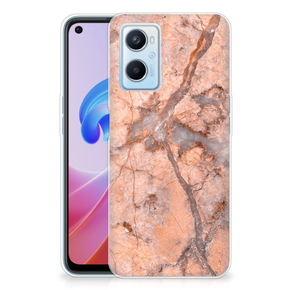 OPPO A96 | OPPO A76 TPU Siliconen Hoesje Marmer Oranje