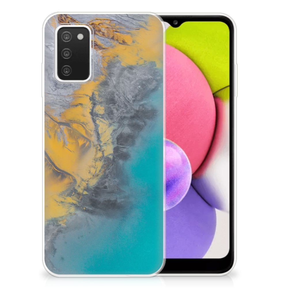 Samsung Galaxy A03S TPU Siliconen Hoesje Marble Blue Gold B2C Telecom