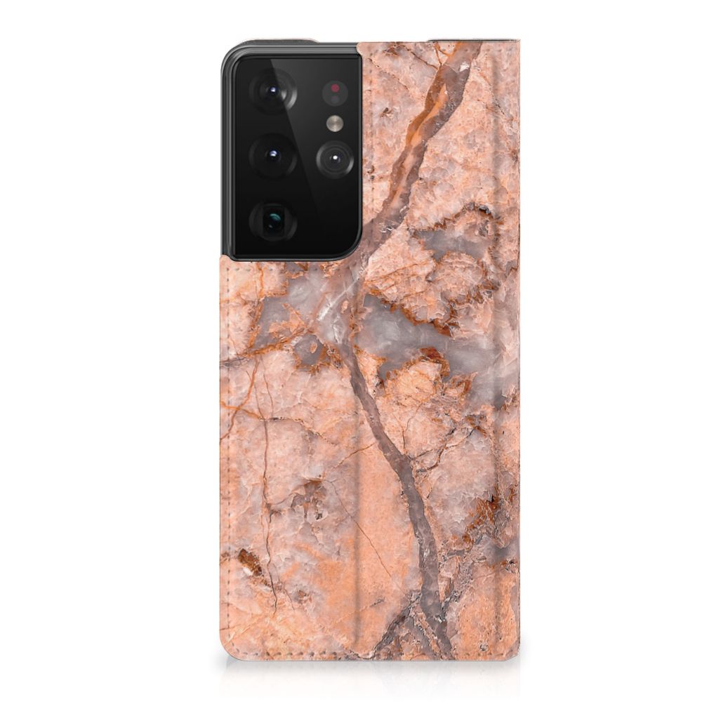 Samsung Galaxy S21 Ultra Standcase Marmer Oranje - B2C Telecom