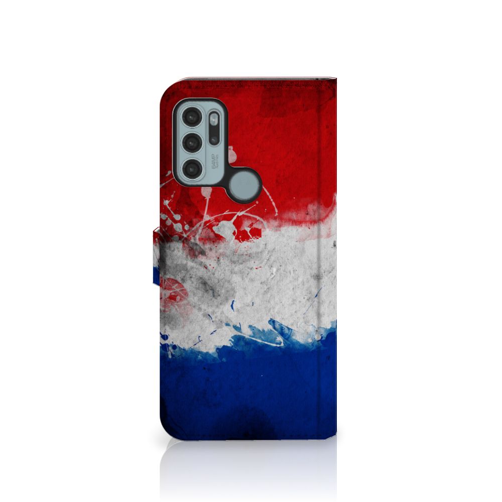 Motorola Moto G60s Bookstyle Case Nederland met artistieke Nederlandse vlag in rood, wit en blauw.