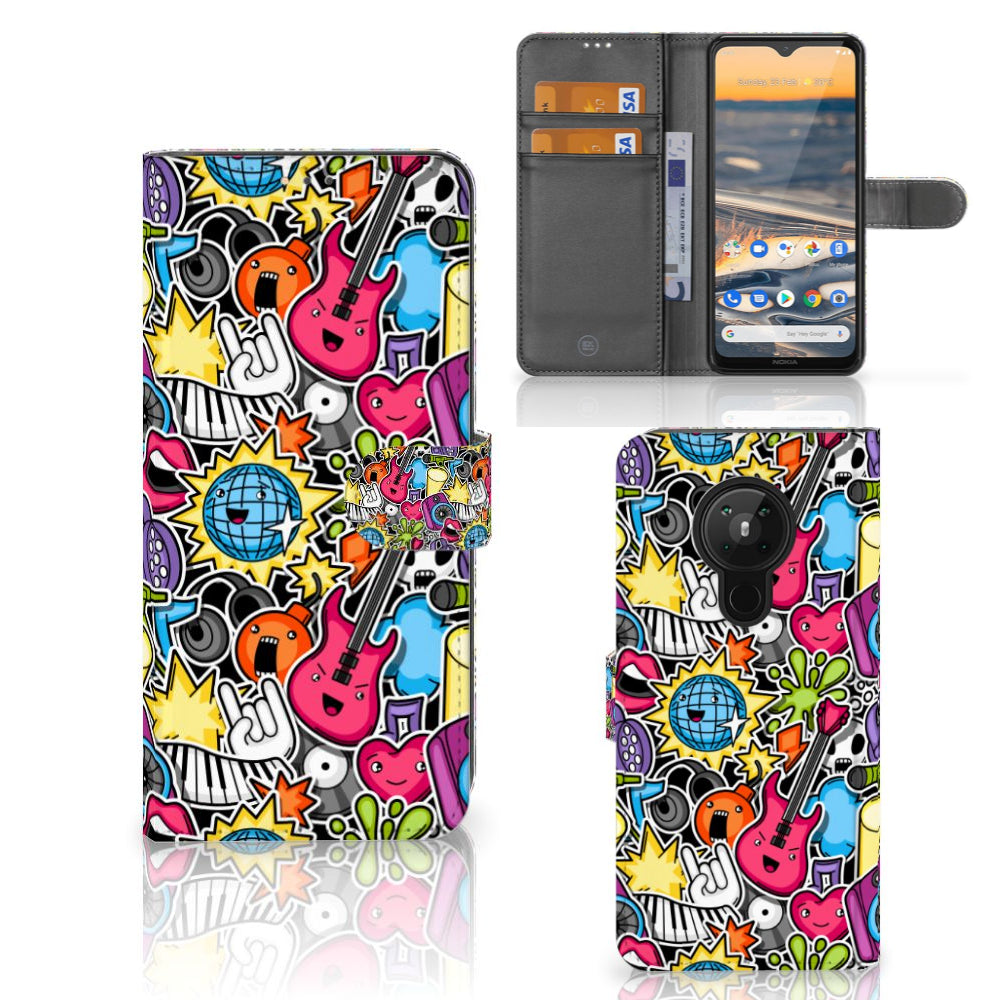 Nokia 5.3 Wallet Case met Pasjes Punk Rock