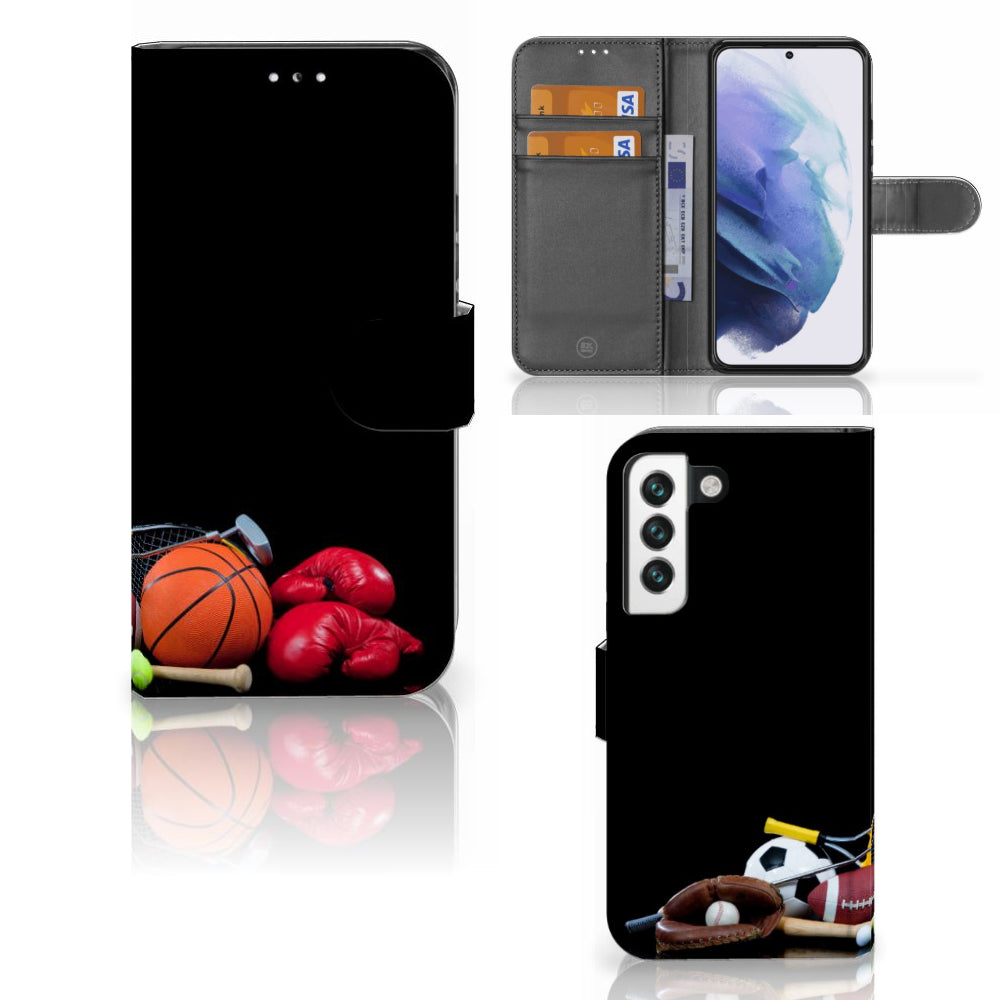 Samsung Galaxy S22 Wallet Case met Pasjes Sports met sportafbeeldingen en pasjeshouders.