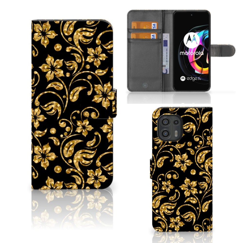Motorola Edge 20 Lite Hoesje Gouden Bloemen