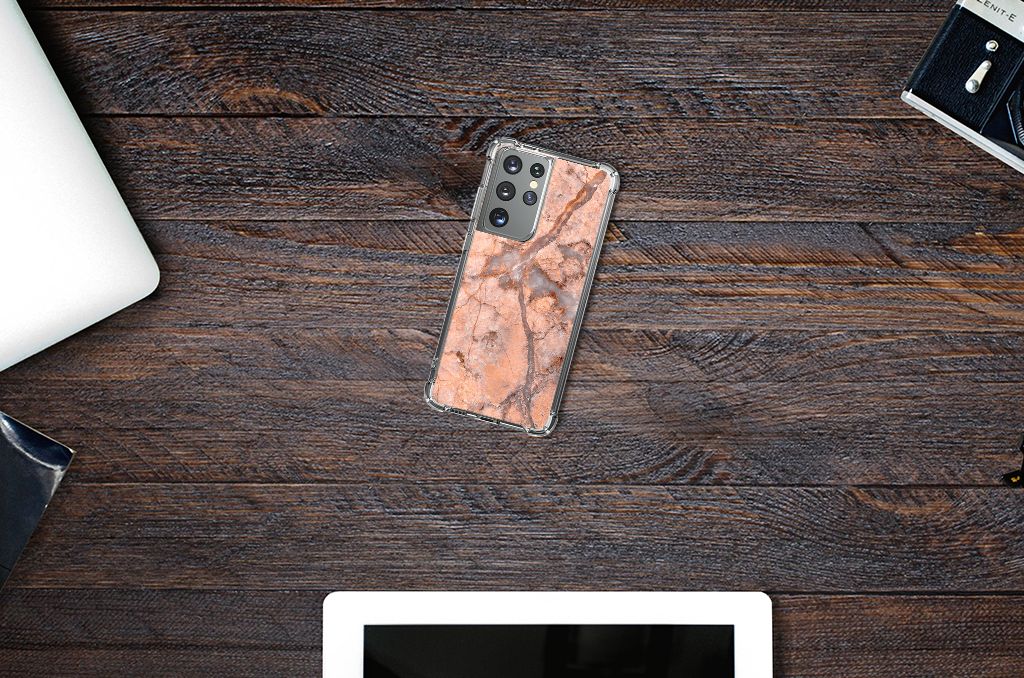 Samsung Galaxy S21 Ultra Anti-Shock Hoesje Marmer Oranje B2C Telecom