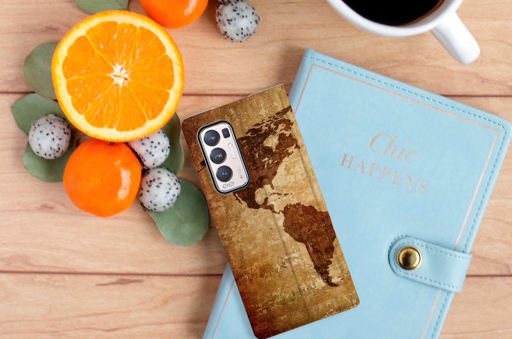 OPPO Find X3 Neo Book Cover Wereldkaart - B2C Telecom
