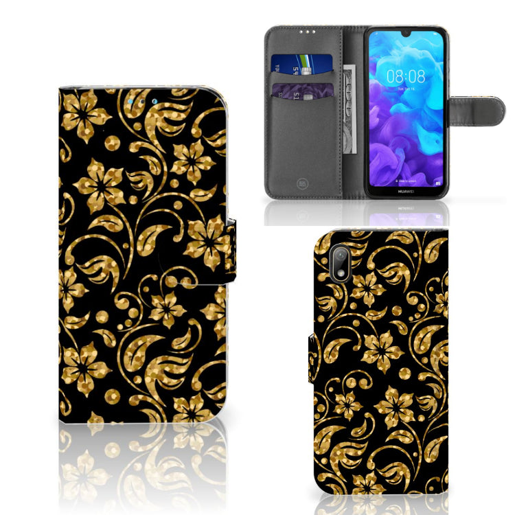 Huawei Y5 (2019) Hoesje Gouden Bloemen