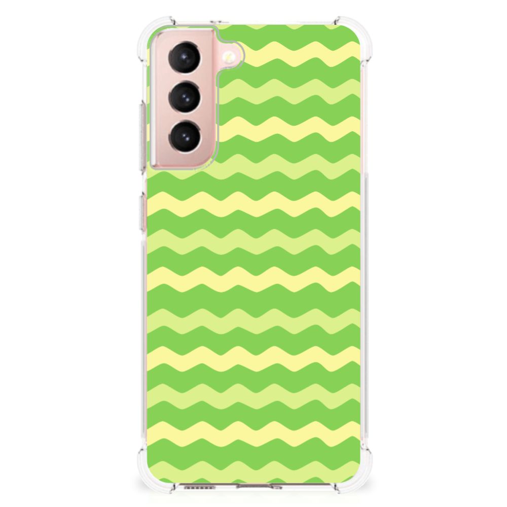 Samsung Galaxy S21 FE Doorzichtige Silicone Hoesje Waves Green