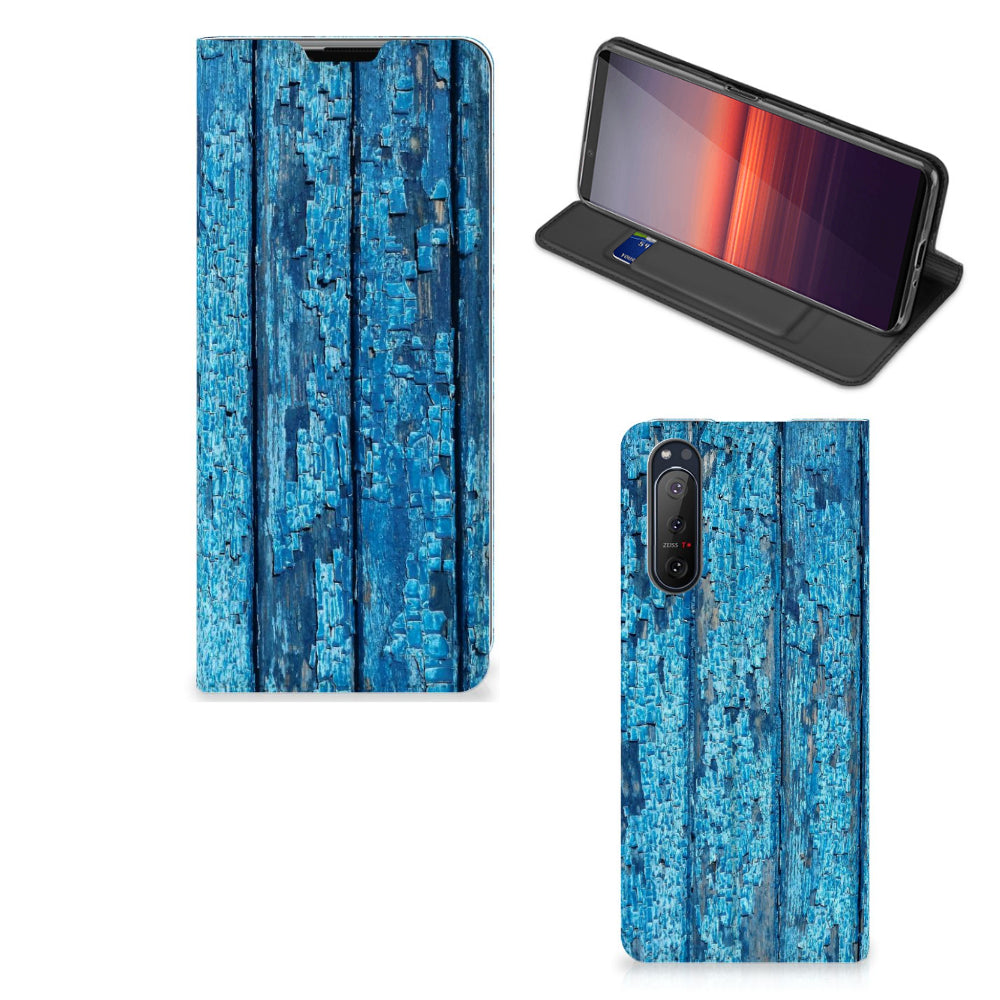 Sony Xperia 5 II Book Wallet Case Wood Blue