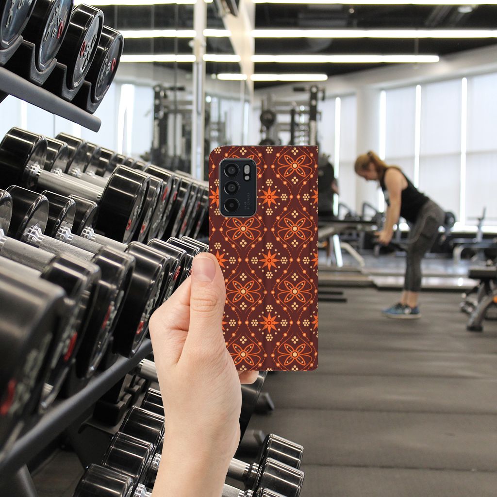 OPPO Reno6 5G Hoesje met Magneet Batik Brown - B2C Telecom