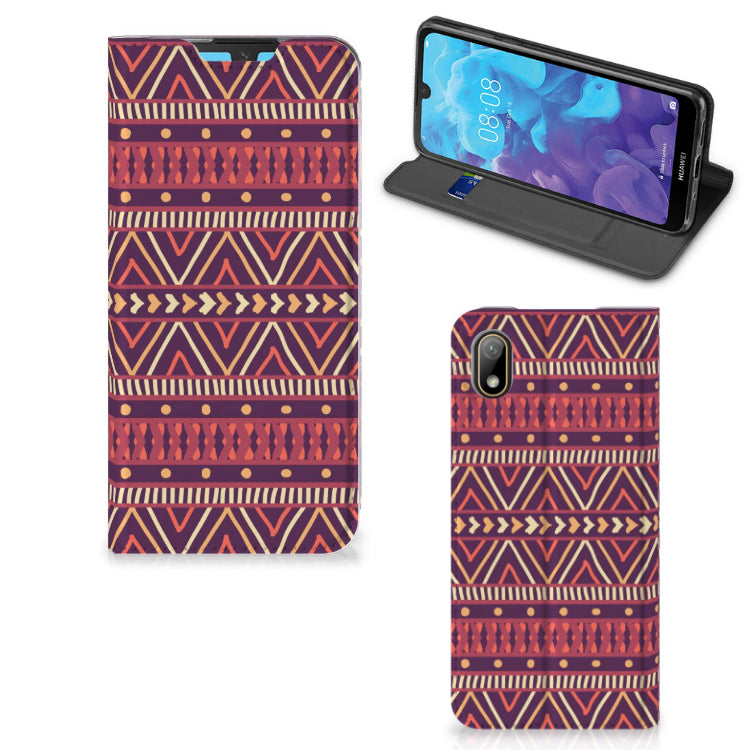 Huawei Y5 (2019) Hoesje met Magneet Aztec Paars