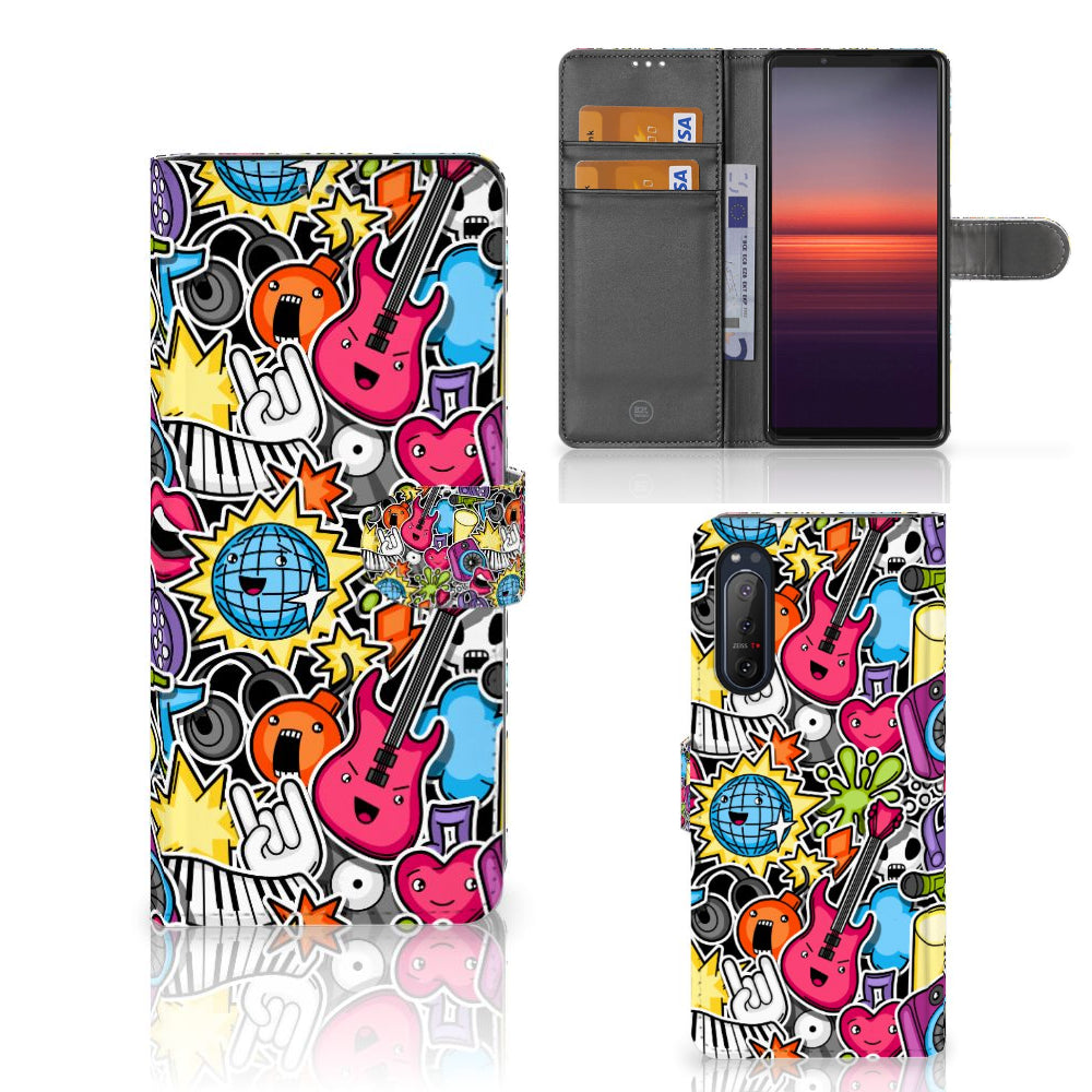 Sony Xperia 5II Wallet Case met Pasjes Punk Rock