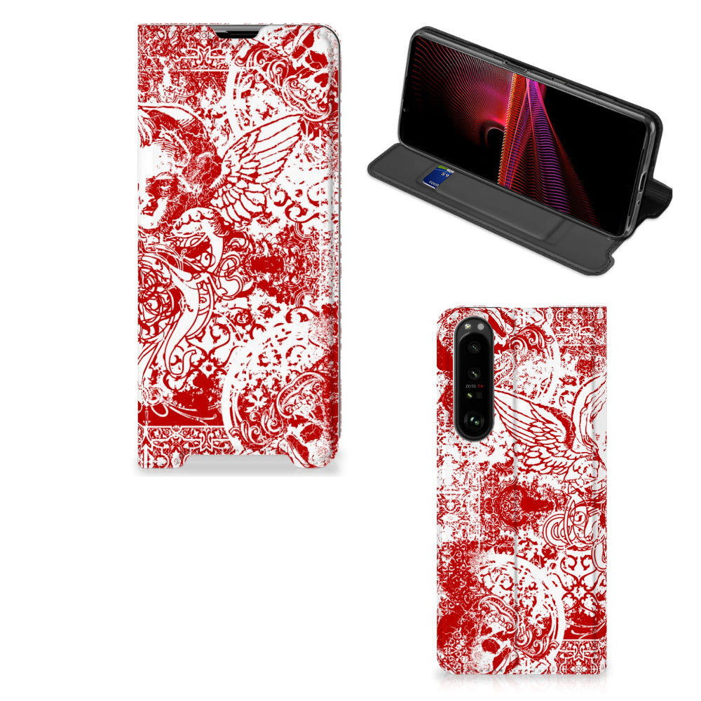 Mobiel BookCase Sony Xperia 1 III Angel Skull Rood