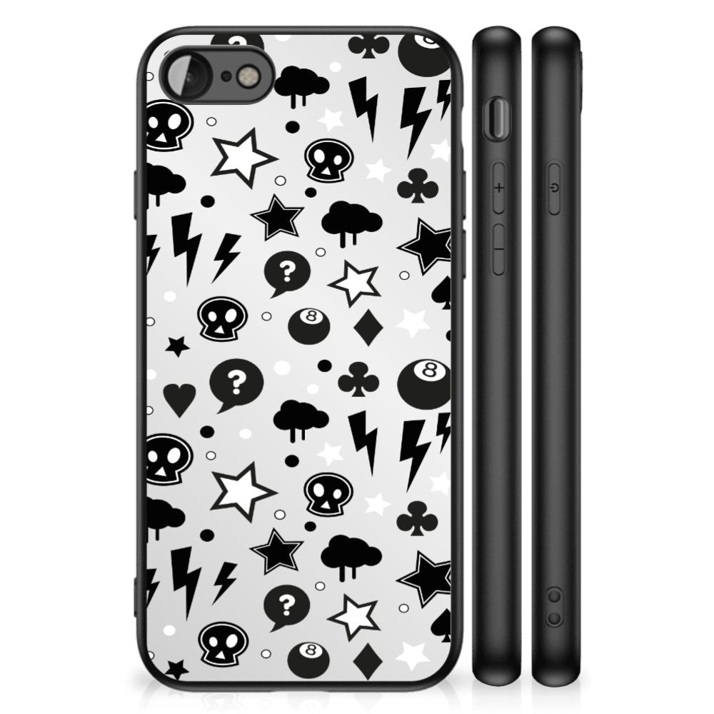 Telefoonhoesje iPhone SE 2022 | SE 2020 | 7/8 Silver Punk met skulls en weer symbolen in zwart-wit design.