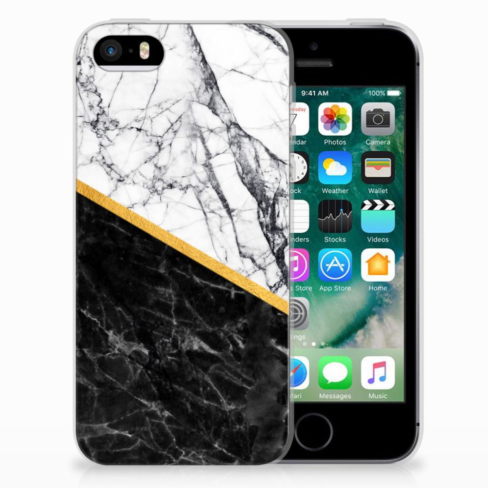 Apple iPhone SE | 5S TPU Siliconen Hoesje Marmer Wit Zwart - Origineel Cadeau Man