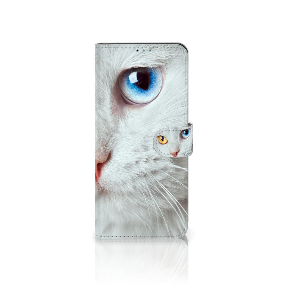 Motorola Moto G9 Plus Telefoonhoesje met Pasjes Witte Kat