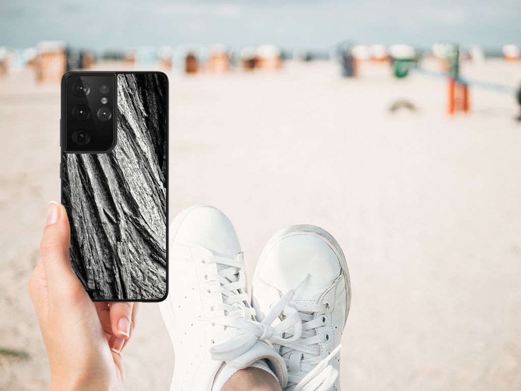 Houten Print Telefoonhoesje Samsung Galaxy S21 Ultra Boomschors Grijs B2C Telecom