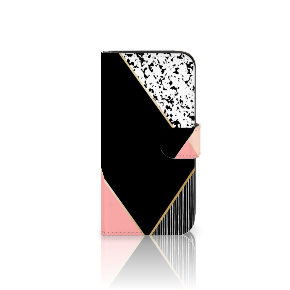iPhone 12 | 12 Pro (6.1") Book Case Zwart Roze Vormen