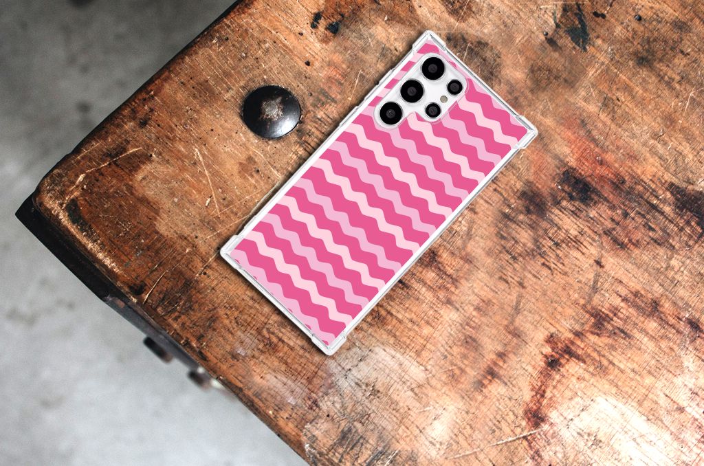 Samsung Galaxy S22 Ultra Doorzichtige Silicone Hoesje Waves Pink B2C Telecom
