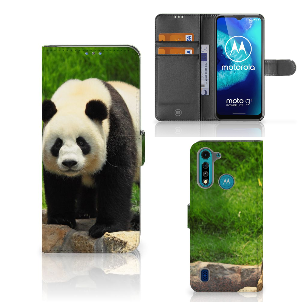 Motorola G8 Power Lite Telefoonhoesje met Pasjes Panda