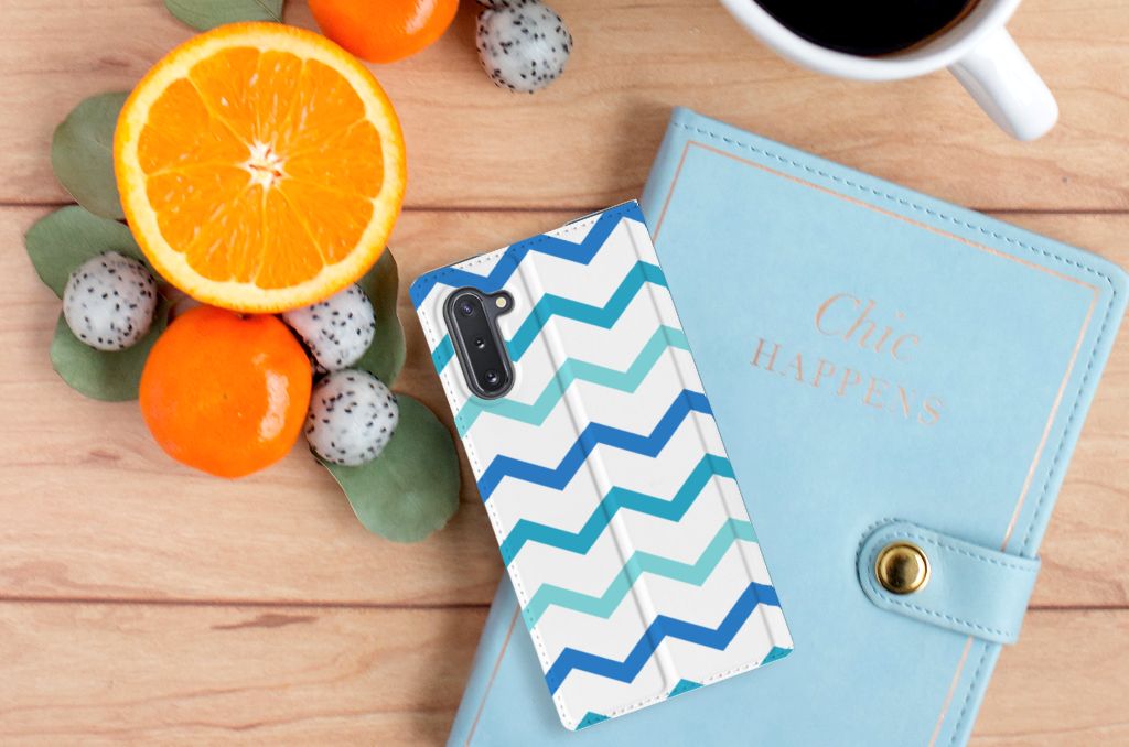Samsung Galaxy Note 10 Hoesje met Magneet Zigzag Blauw