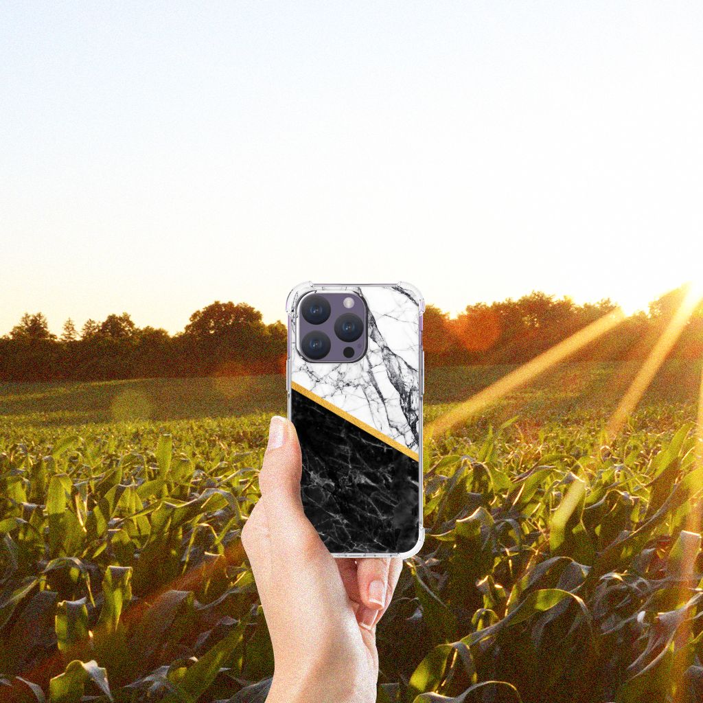 iPhone 15 Pro Anti-Shock Hoesje Marmer Wit Zwart - Origineel Cadeau Man B2C Telecom