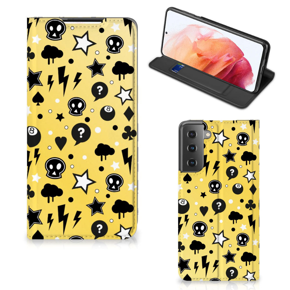 Mobiel BookCase Samsung Galaxy S21 Punk Geel