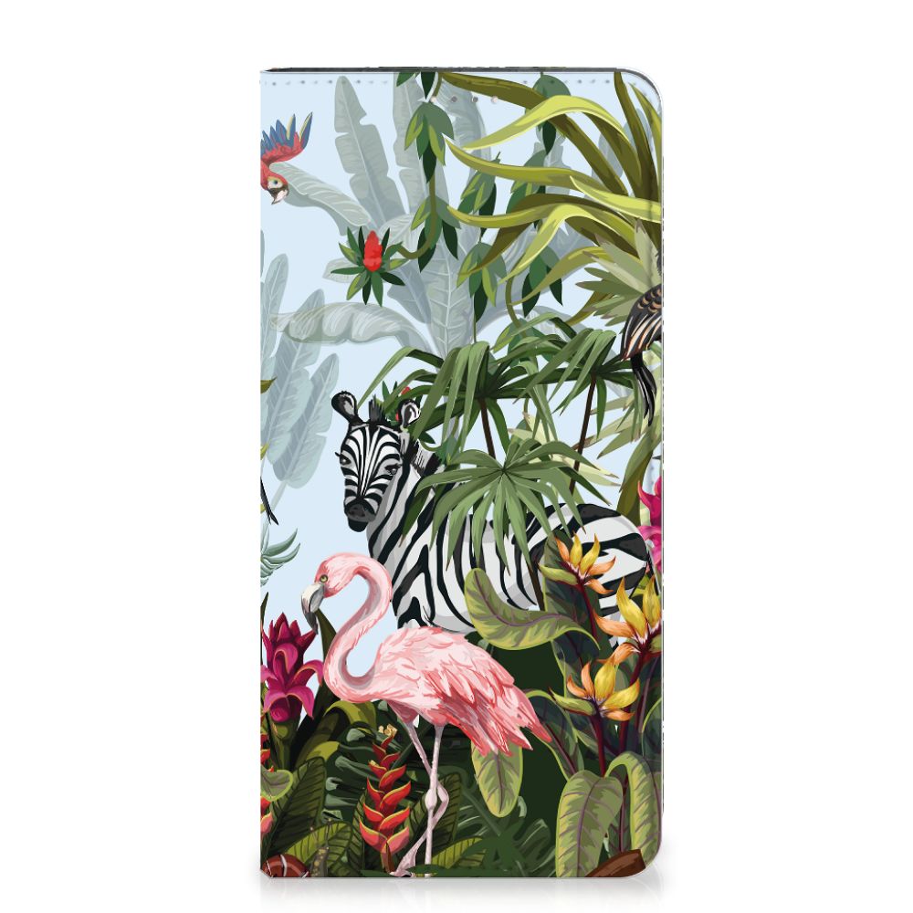 Hoesje maken voor Samsung Galaxy A14 4G Jungle met tropisch jungle design en kleurrijke dieren.