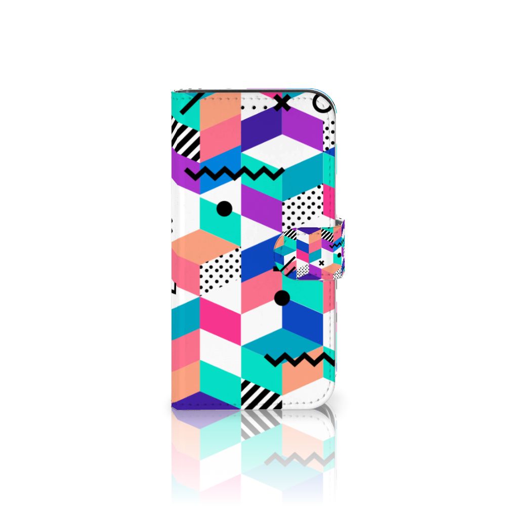 iPhone 13 Pro Book Case Blokken Kleurrijk met abstracte blokken in felle kleuren en patronen.