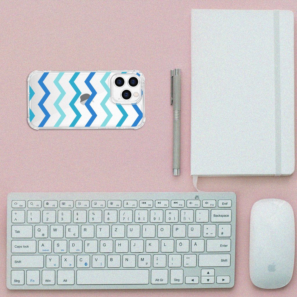 iPhone 14 Pro Doorzichtige Silicone Hoesje Zigzag Blauw B2C Telecom