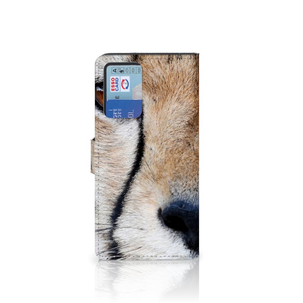 Xiaomi Redmi Note 10 Pro Telefoonhoesje met Pasjes Cheetah met close-up afbeelding van een cheeta.