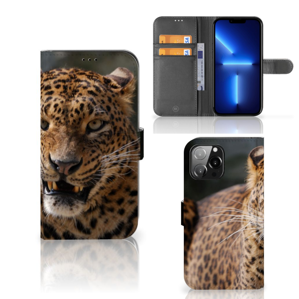 iPhone 13 Pro Max Telefoonhoesje met Pasjes Luipaard, stijlvol en stoer met luipaarddesign 🐆.