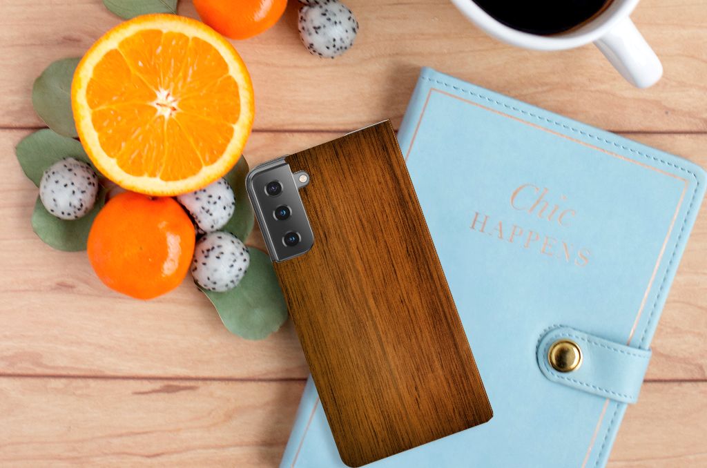 Samsung Galaxy S21 Plus Book Wallet Case Donker Hout - B2C Telecom