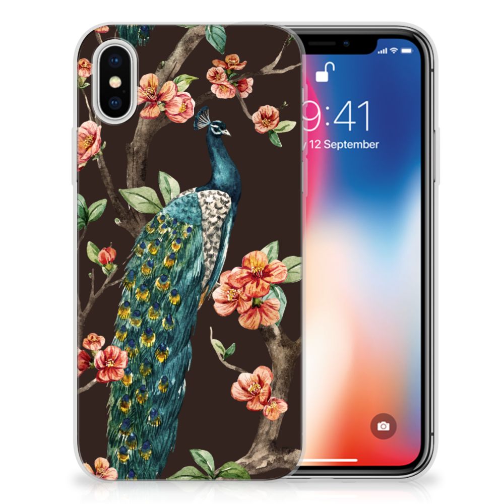 Apple iPhone X | Xs TPU Hoesje Pauw met Bloemen