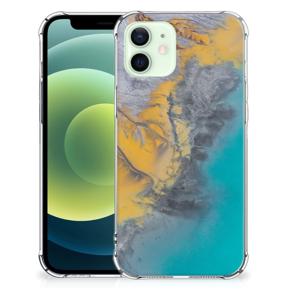 iPhone 12 Mini Anti-Shock Hoesje Marble Blue Gold B2C Telecom