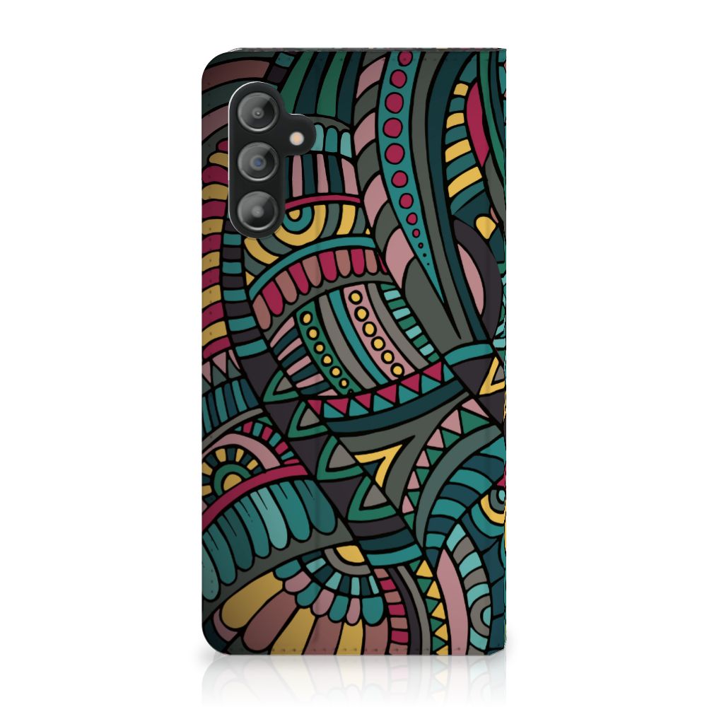Samsung Galaxy A14 5G Hoesje met Magneet Aztec in kleurrijk retro ontwerp met artistieke patronen.